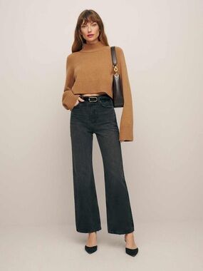 Reformation Washed Black High-Rise Wide Leg Jeans